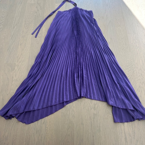 L'IDEE Deesse Purple Pleated Halter Maxi Dress Viola US 8 - Picture 5 of 10
